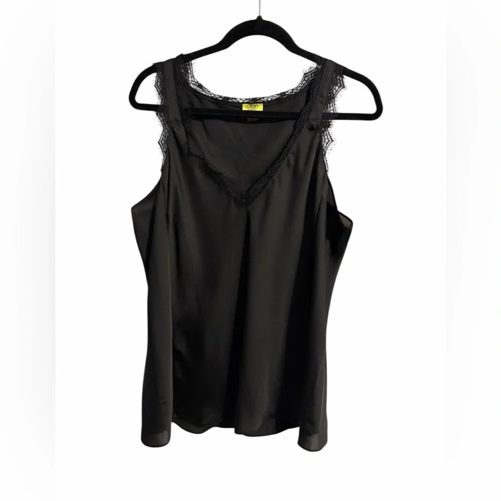 Stella & Dot Tank Top Black V Neck Satin Lace Sleeveless Stretch Womens XL - Picture 5 of 10